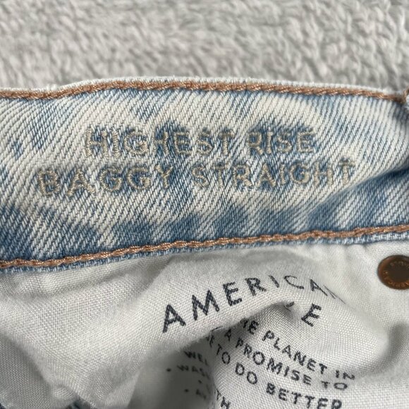 American Eagle Jeans Womens 00 Highest RIse Baggy Straight Light Wash Denim - Picture 4 of 9
